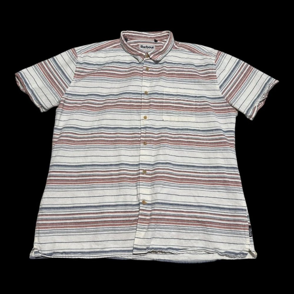 Barbour Cotton Blend Striped Multicolor Button Up Short Sleeve Shirt Adult‎ XL